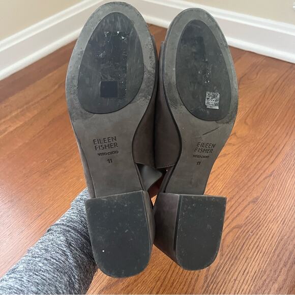 Eileen Fisher Charcoal Gray Sling Back Suede Chunky Heel Peep Toe Shoes Sz 11 - Picture 7 of 8